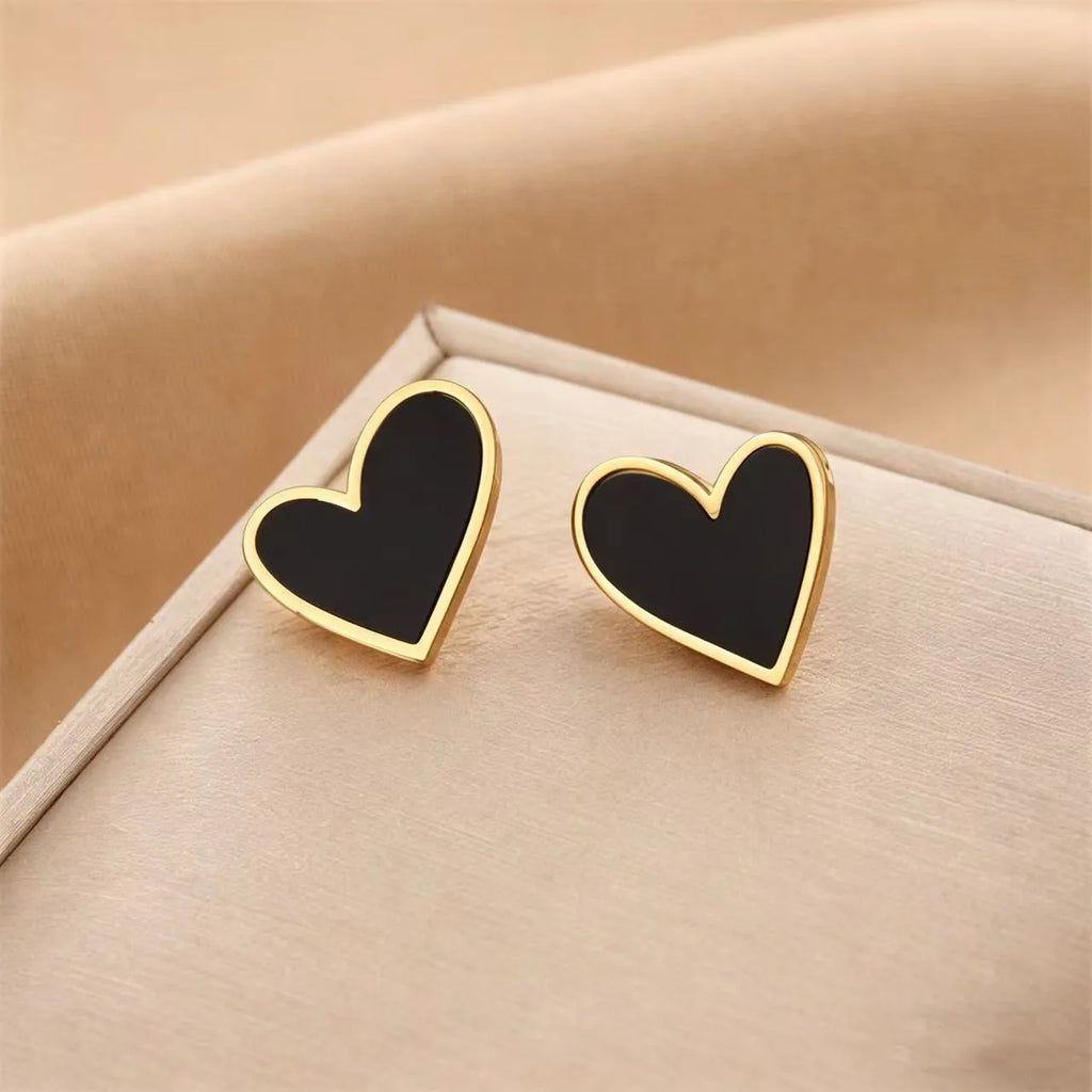 Heart Gold Black Earrings